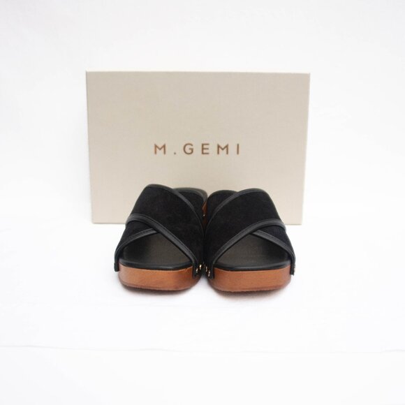M. Gemi The Mariella Black Suede Wooden Slip-on Platform Sandals 40.5/10 US - Picture 5 of 13